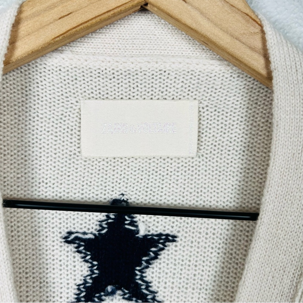 Zadig & Voltaire Mirka Star Cashmere Cardigan in Ecru Size Medium - Picture 6 of 11